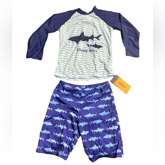 SINOLY boys long sleeve sun protection beach rashguard swimwear swimsuit NWT - Picture 2 of 4